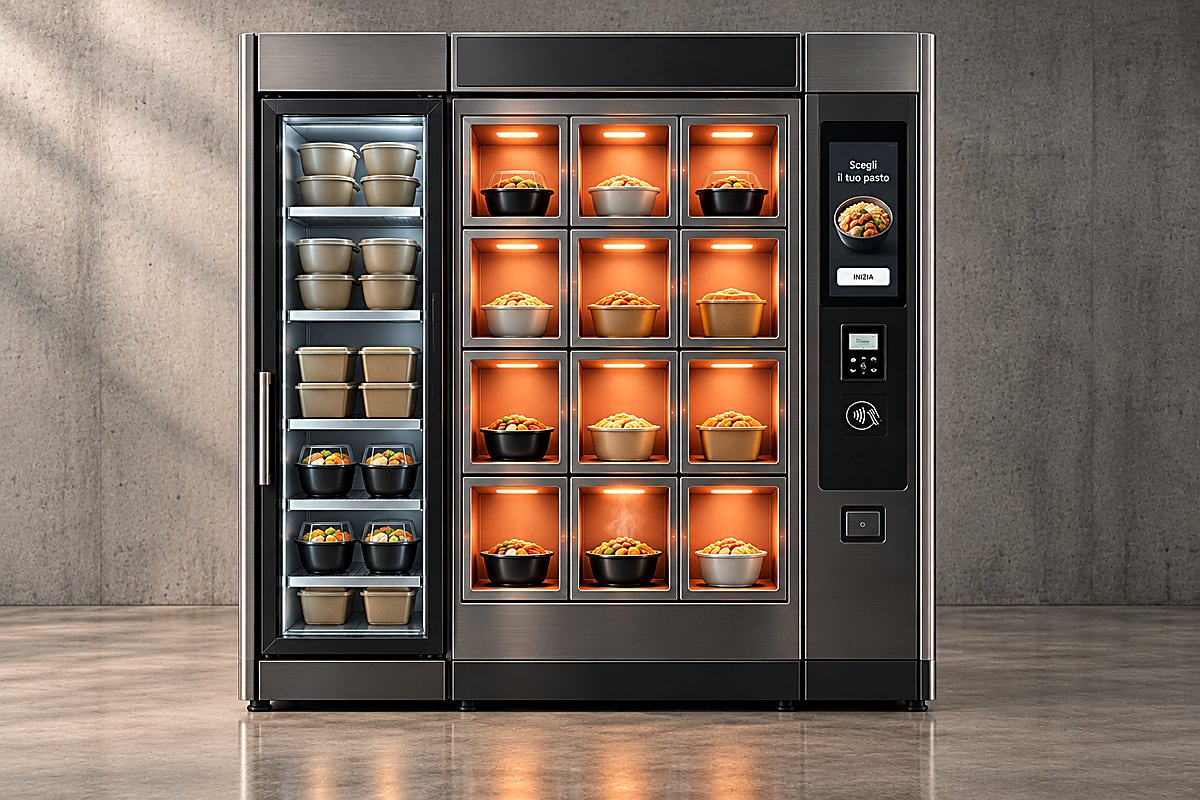 Saporitaly IR-42: vending ad alta capacità con vano refrigerato, celle a infrarossi e colonna pagamenti